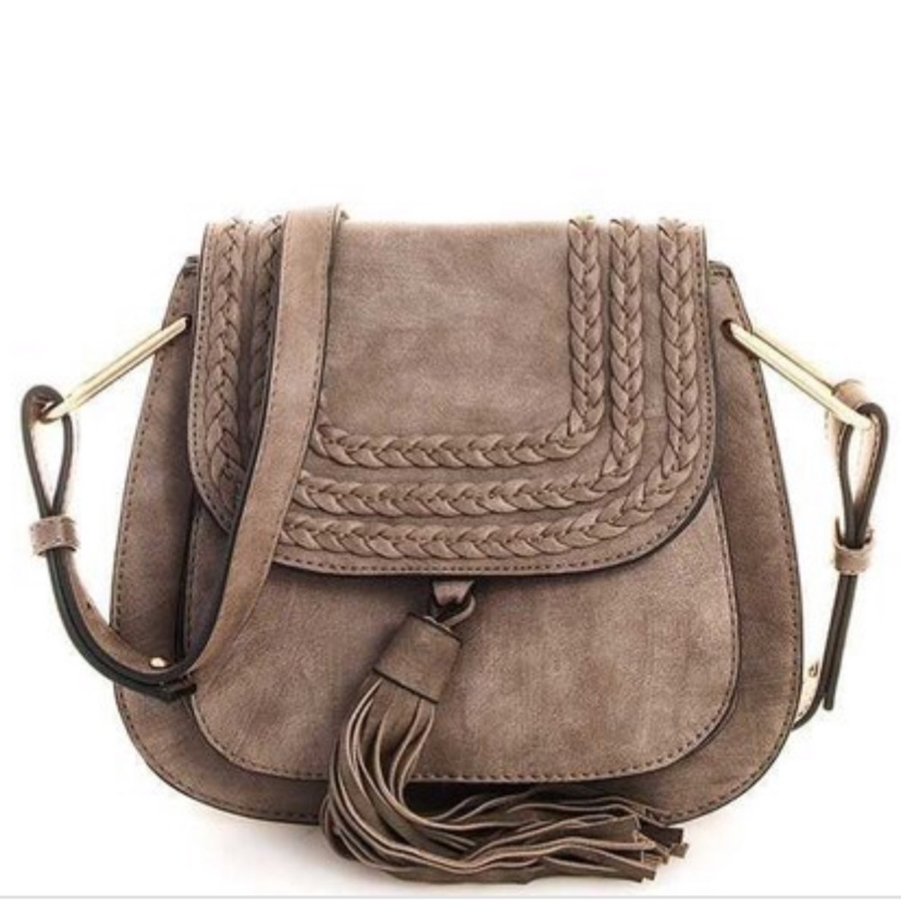 COPY - Gray tasseled saddle crossbody bag vegan l…
